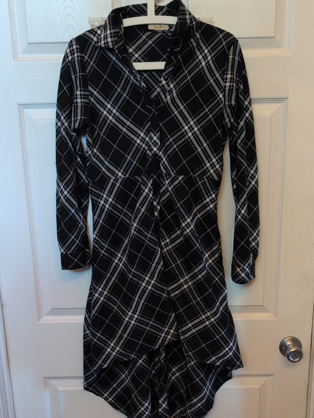 Love Notes Black and White Plaid Shirt Dress